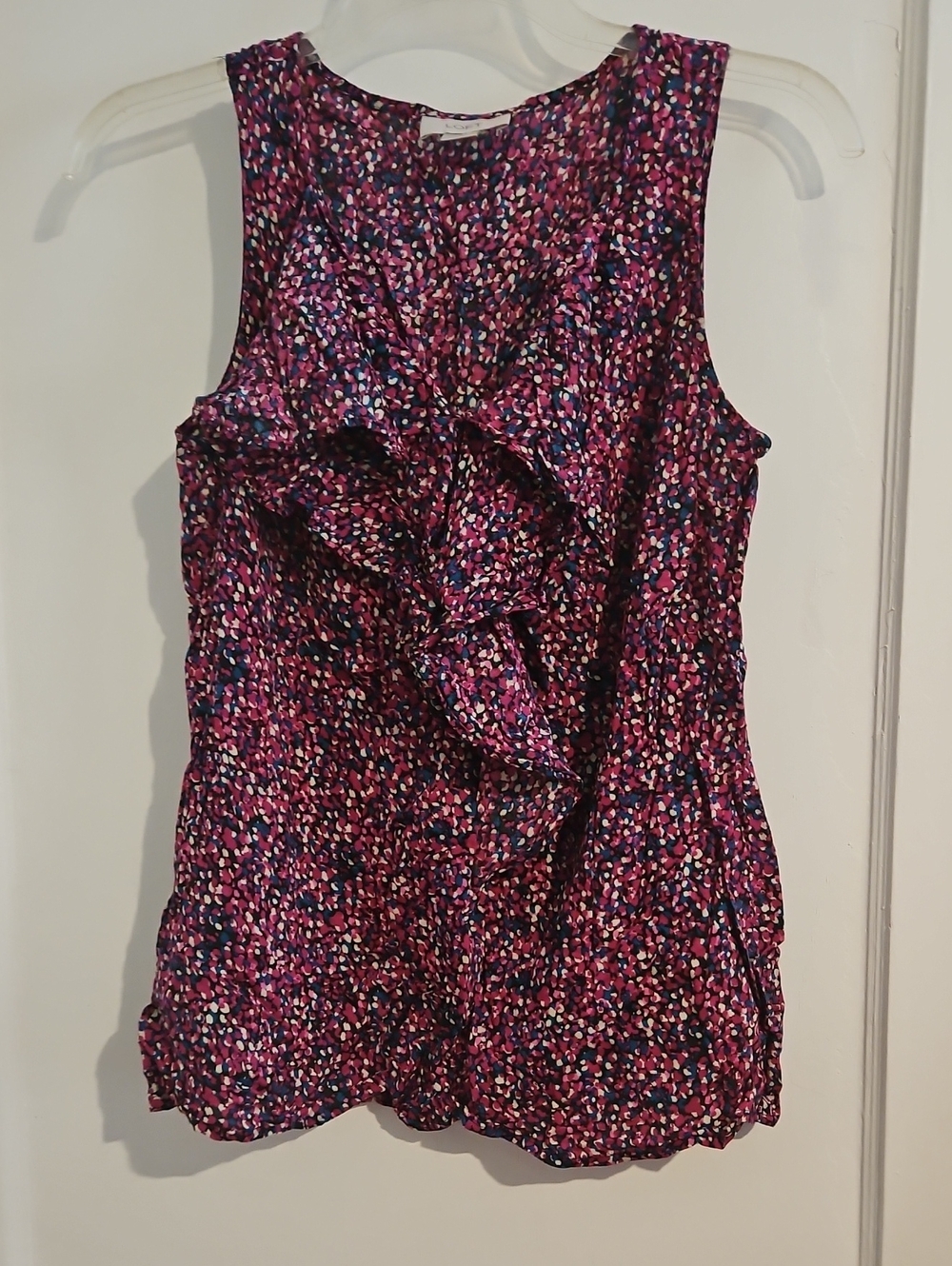 LOFT Magenta Multi Ruffle Front Sleeveless Camisole Blouse Size Small